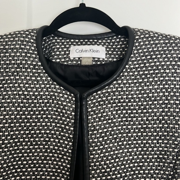 Calvin Klein Long Line Tweed Jacket with faux leather trim - Picture 5 of 8